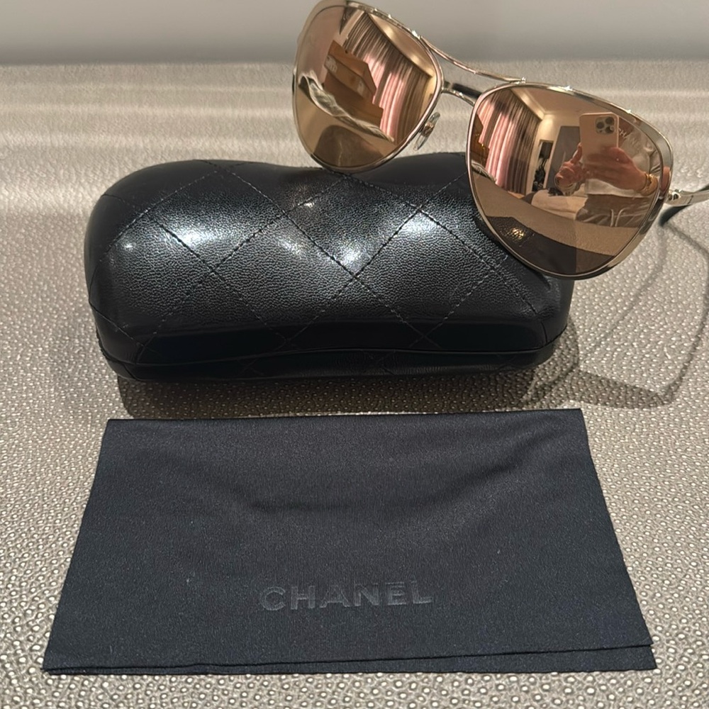 Chanel rose gold aviator style sun glasses